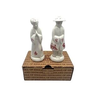 Vintage Churchill Of England Willow Rosa Pink Figural Salt Pepper Shakers in Box